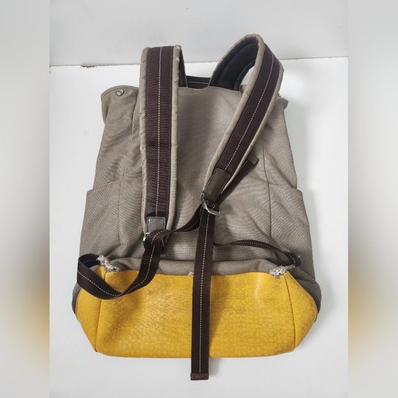 *SOLD* COACH | HERITAGE SIGNATURE EMBOSSED coated CANVAS BACKPACK yellow brown - Picture 3 of 11